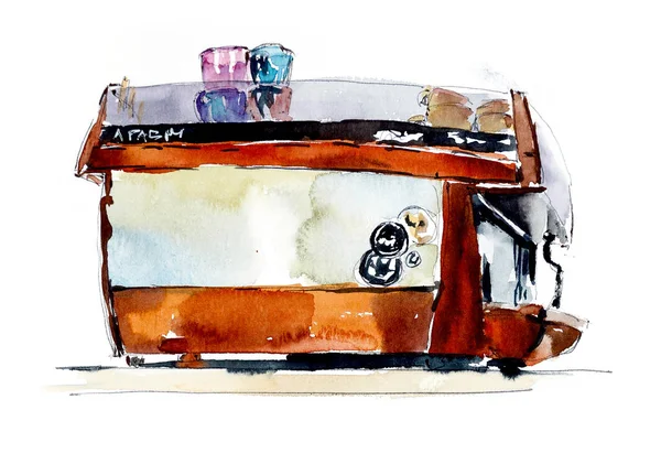 Red coffee machine. Watercolor illustration — Stock Photo, Image