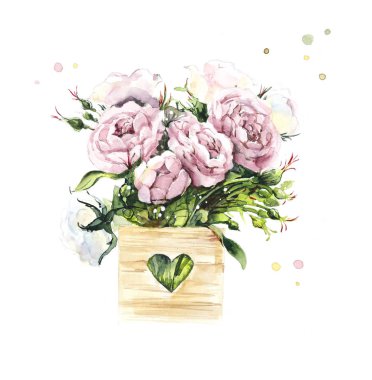 Pembe gülün deseni. Düğün çizimleri. Suluboya resim. Çiçek arkaplanı. Tebrik kartları.