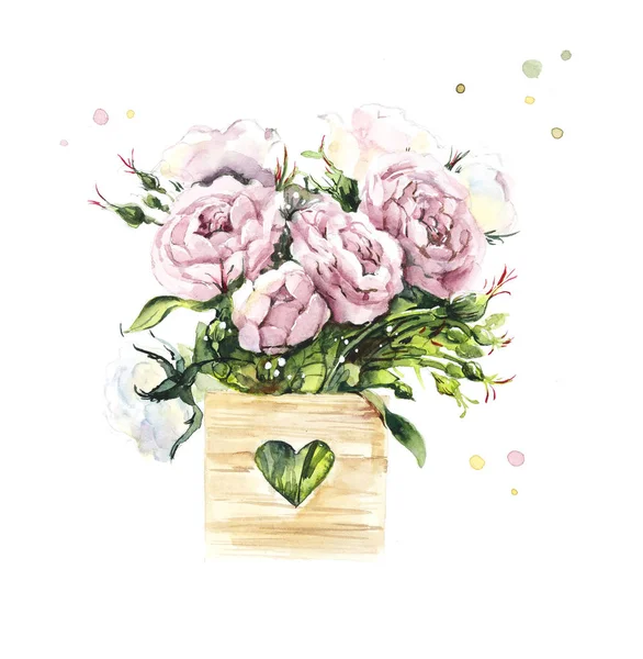 Patrón de rosa rosa. Dibujos. Pintura de acuarela. Fondo de flores. Tarjetas de felicitación . — Foto de Stock