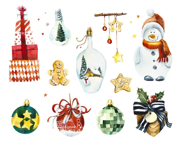 Set of christmas elements. Watercolor hand drawn illustration — Stock Photo, Image