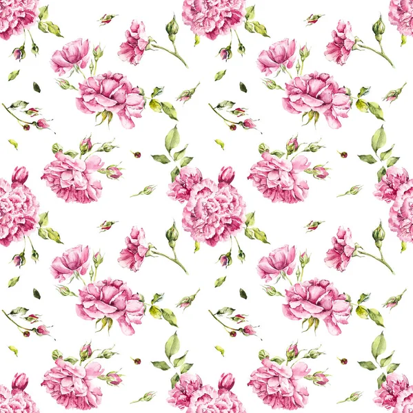 Розы Бесшовные Роузбуш Шаблон Розовой Розы Свадебные Рисунки Белый Фон — стоковое фото