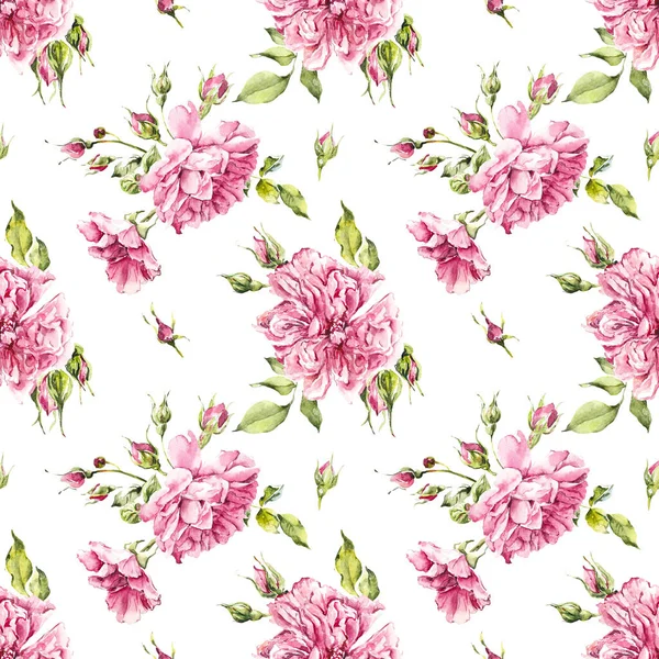 Roses Seamless Rosebush Pattern Pink Rose Wedding Drawings White Background — Stock Photo, Image