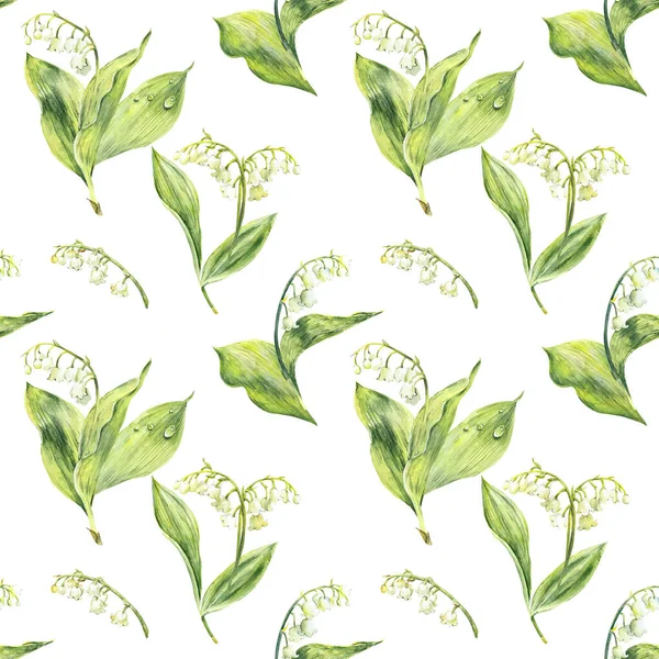 Seamless Pattern Lilies Valley Watercolor Hand Drawn Illustration — Stock Photo, Image