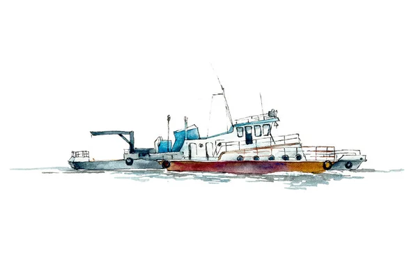 Klein Schip Boot Aquarel Hand Getekend Illustratie Schetsstijl — Stockfoto