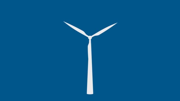 Witte Windturbine Roteren Lus Blauwe Achtergrond — Stockvideo