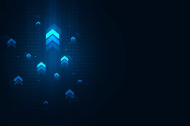 Izgara üzerinde ışık oku koyu arkaplan illüstrasyonu, kopyalama alanı bileşimi, dijital büyüme kavramı.