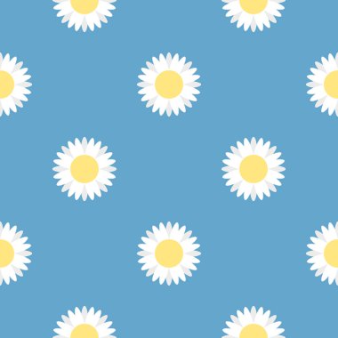 Mavi arkaplan vektörü yaz konseptinde kusursuz beyaz çiçek deseni.