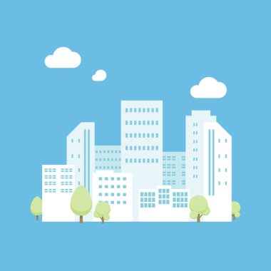 Temiz şehir illüstrasyonu düz minimal tasarım.