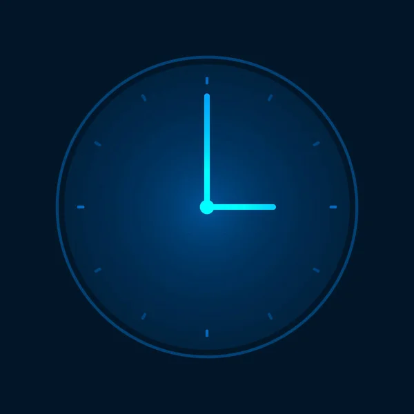 Blue Light Clock Dial Symbol Dark Background — Stock Vector