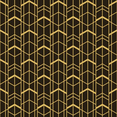 Altın sanat deco lineer geometrik dikişsiz desen siyah arkaplan üzerinde.