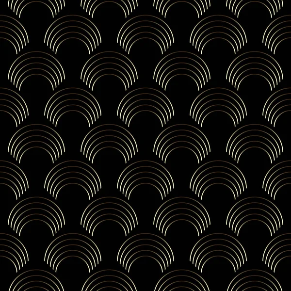 黑色背景下的金艺术装饰线性几何无缝比例图案 — 图库矢量图片