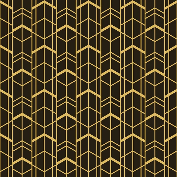 Golden Art Deco Lineair Geometrisch Naadloos Patroon Zwarte Achtergrond — Stockvector