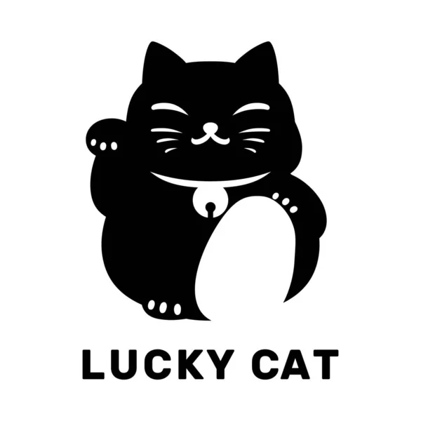 Cute Fat Lucky Cat Cartoon Style Schwarz Minimalistisches Design — Stockvektor
