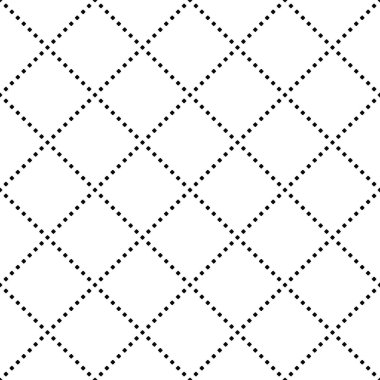 Noktalı çizgi eşkenar dörtgen şablon vektörü. Siyah geometrik şekil beyaz arkaplanda tekrarlanabilir.