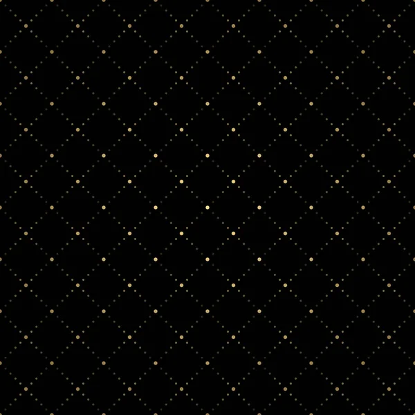 艺术装饰网点线菱形无缝图案矢量 黑色背景上的金几何对角线 — 图库矢量图片