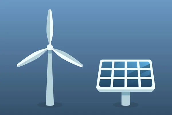Rüzgar türbini ve güneş pili simgesi, yenilenebilir enerji, modern temiz tasarım.