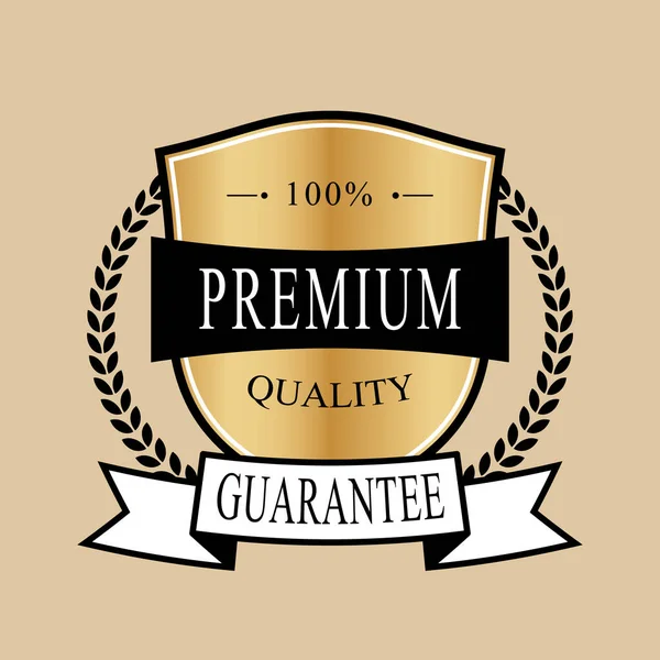 100 Premium Quality Guarantee Badge Shield Ribbon Laurel Golden Royal — Stock Vector