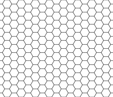 Altıgen kusursuz desen. Beyaz arkaplan vektöründe tekrarlanabilir gri çizgi bal peteği deseni.