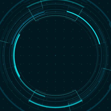 Mavi siber arkaplan dijital ekranında HUD çember merkezi.