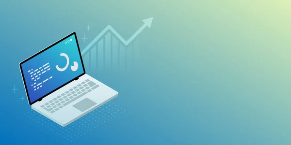 Laptop Isometrische Und Diagramm Illustration Mit Kopierraum Präsentation Digitales Marketing — Stockvektor