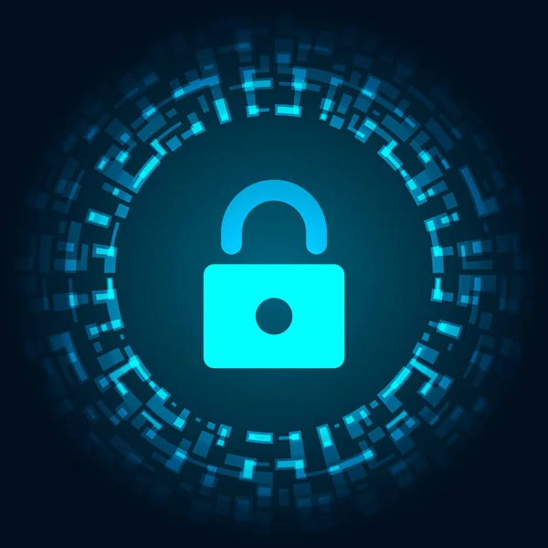 Cyber Sicherheit Illustration Blaulicht Schloss Symbol Daten Digitalen Kreis Auf — Stockvektor