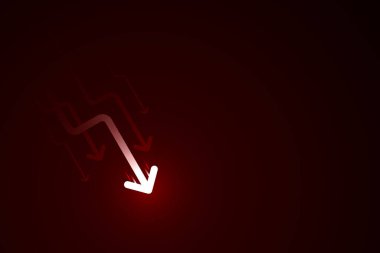 Koyu kırmızı arkaplan üzerine açık ok, ekonomik kriz şeması konsepti, kopyalama alanı bileşimi.