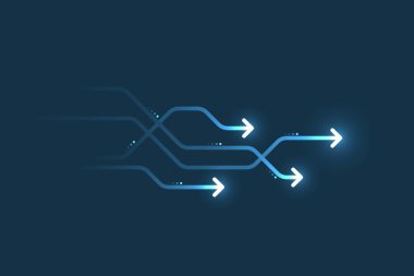 Mavi arkaplan illüstrasyonunda hafif ok devresi, iş büyümesi dijital kavramı.