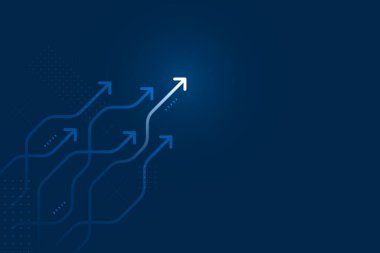 Mavi arkaplan illüstrasyonunda ok devresi, dijital büyüme kavramı.