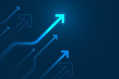 Mavi arkaplan illüstrasyonunda ok devresi, dijital büyüme kavramı.