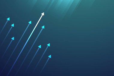 Mavi arkaplanda ok, alan bileşimini kopyala, iş büyümesi kavramı.