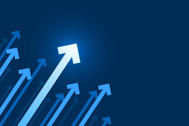 Mavi arkaplanda ok, alan bileşimini kopyala, iş büyümesi kavramı.