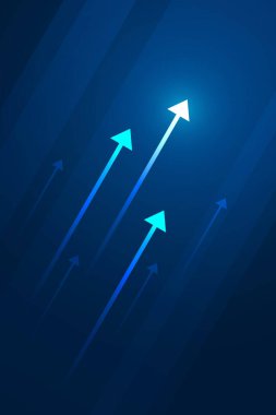 Mavi arkaplanda ok, alan bileşimini kopyala, iş büyümesi kavramı.