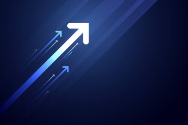 Mavi arkaplanda ok, alan bileşimini kopyala, iş büyümesi kavramı.