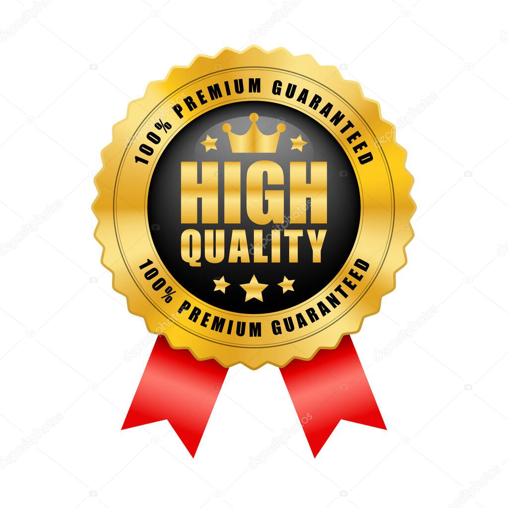 High quality 100% premium guaranteed crown and 5 stars black and gold badge with red ribbon glossy metallic logo vintage