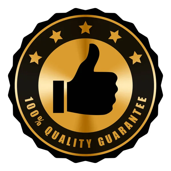 100 Quality Guarantee Thumbs Stars Badge Black Gold Color Metallic — Stock Vector