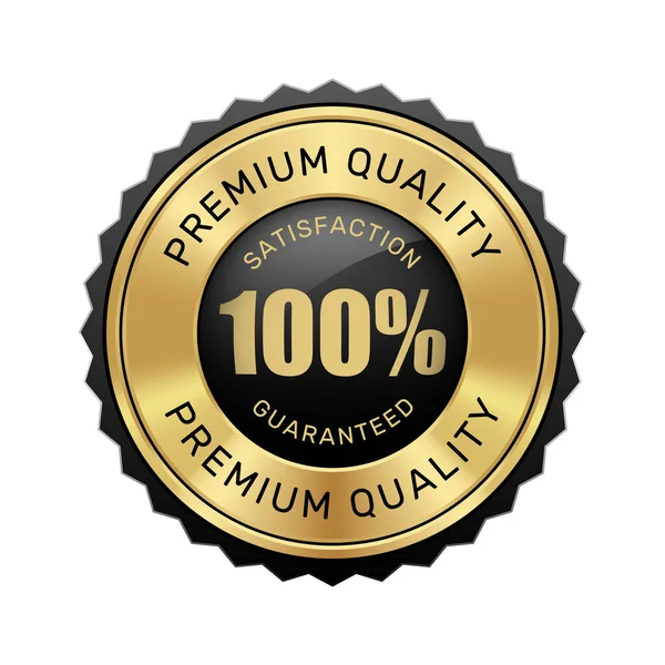 100 Soddisfazione Garantita Qualità Premium Distintivo Nero Oro Lucido Metallizzato — Vettoriale Stock