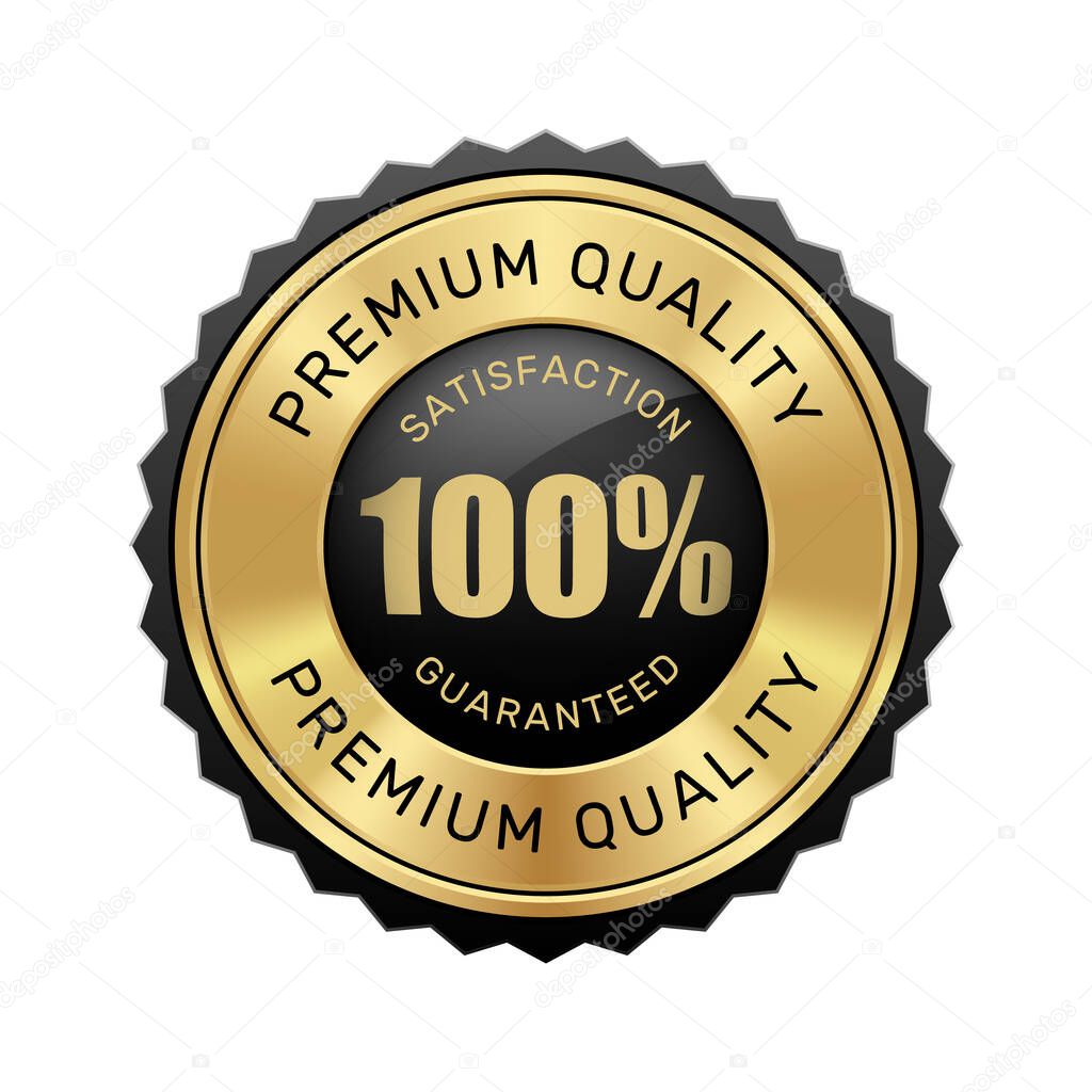 100% satisfaction guaranteed premium quality badge black and gold glossy metallic luxury vintage logo