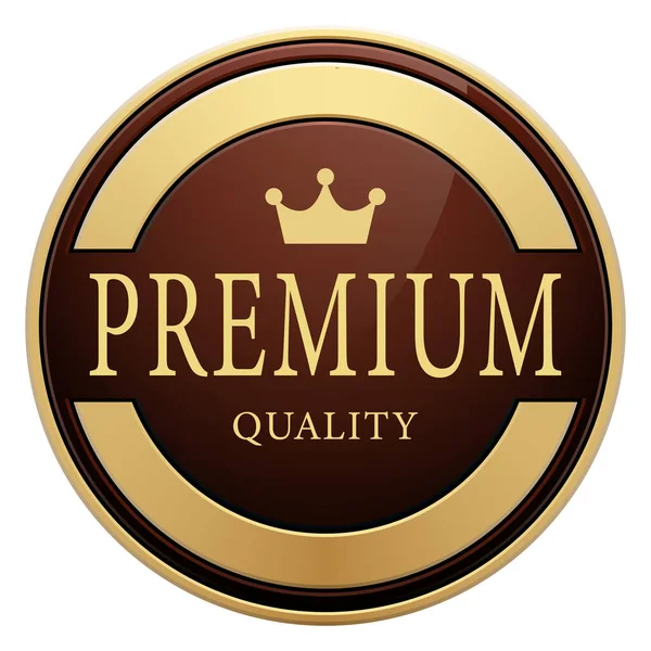 Insignia Calidad Premium Corona Marrón Brillante Oro Metálico Redondo Logotipo — Vector de stock