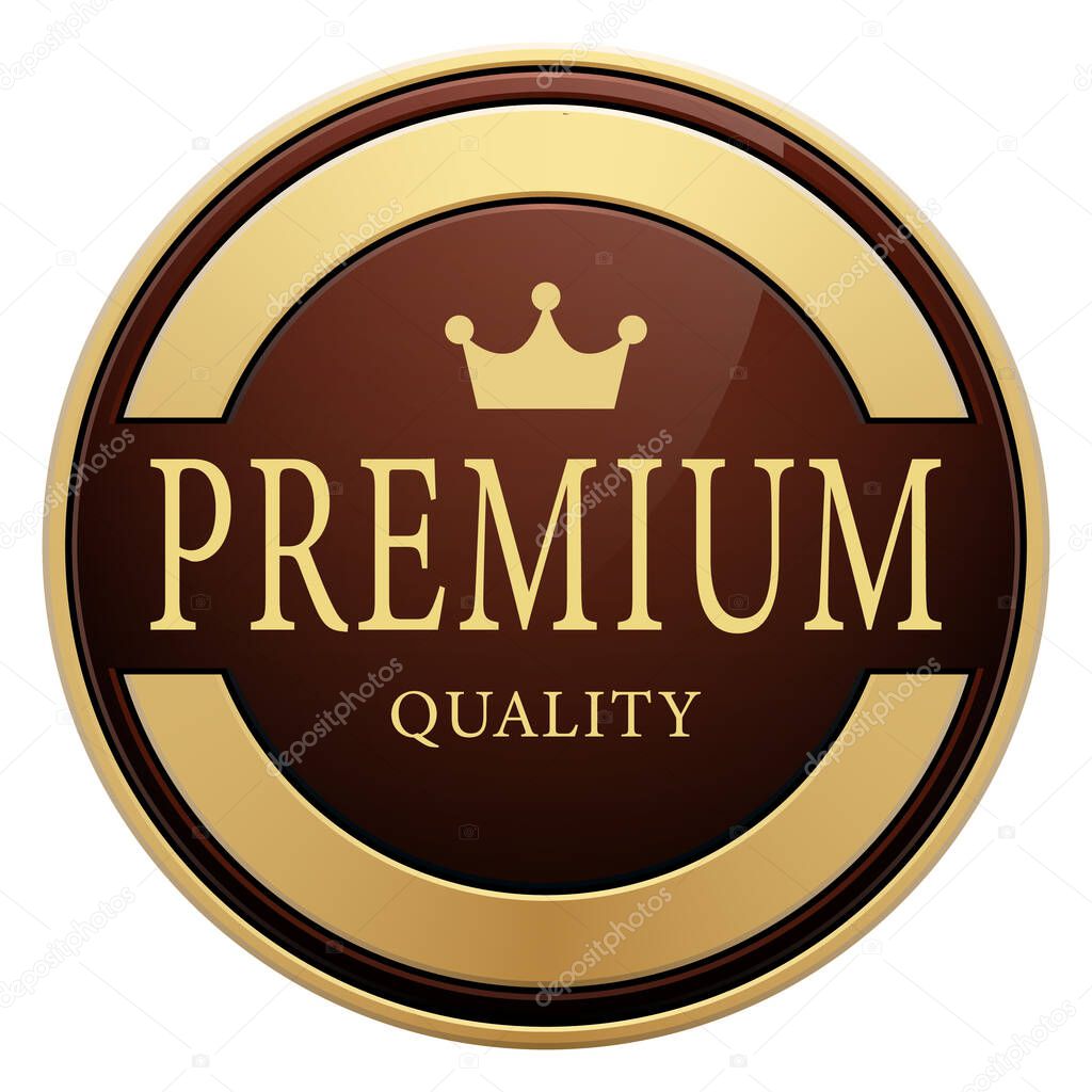 Premium quality badge crown brown glossy gold metallic round logo