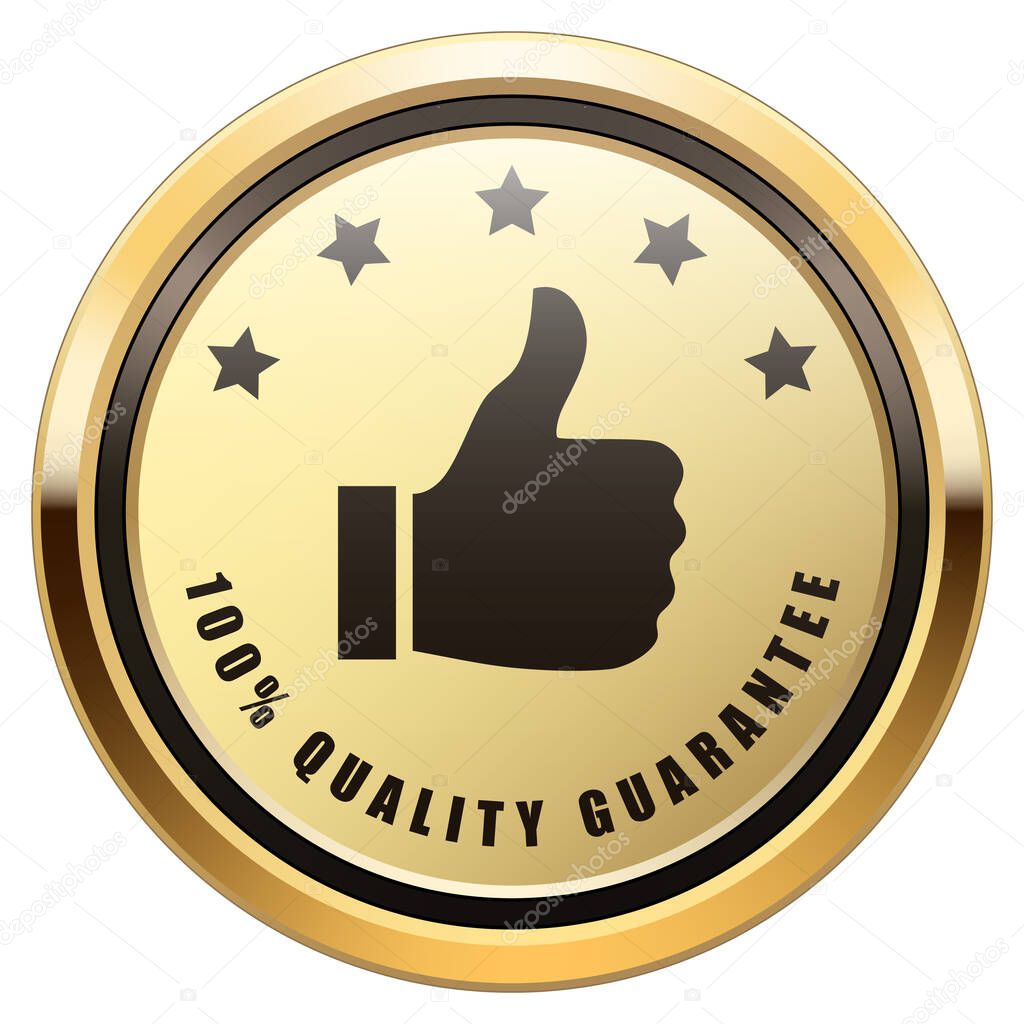 100% quality guarantee badge thumbs up 5 stars glossy metallic premium logo
