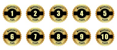 10 yıllık garanti rozeti, altın metalik çıkartma logosu.