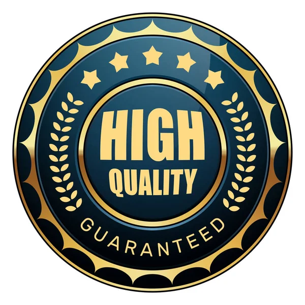 Distintivo Garantito Alta Qualità Con Logo Metallico Oro Blu Lucido — Vettoriale Stock