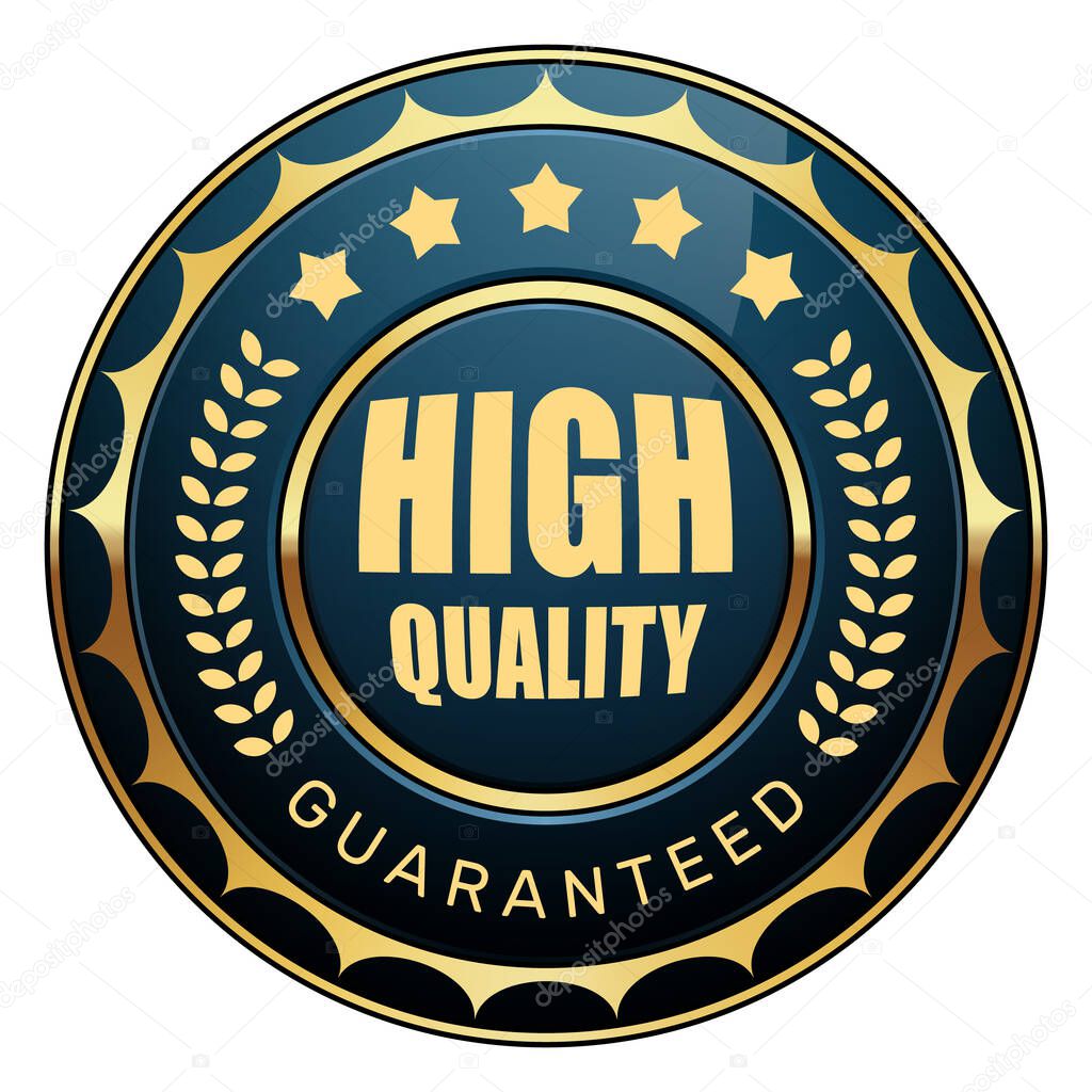 High quality guaranteed badge 5 stars laurel wreath glossy blue gold metallic logo