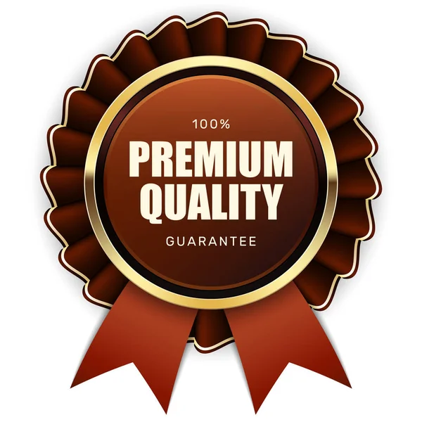 100 Premium Quality Guarantee Badge Ribbon Gold Brown Metallic Luxury — Stock Vector