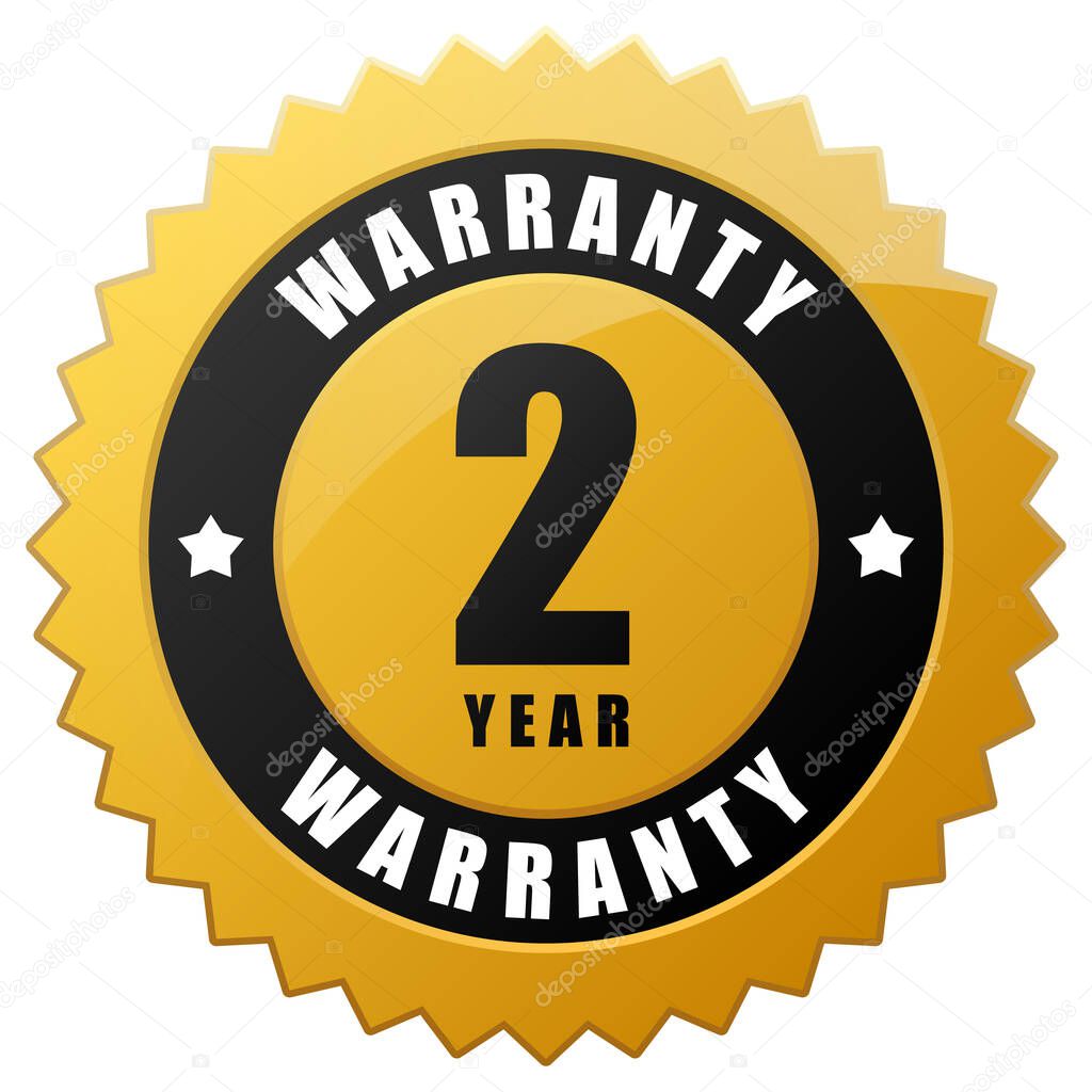 2 year warranty label black gold logo