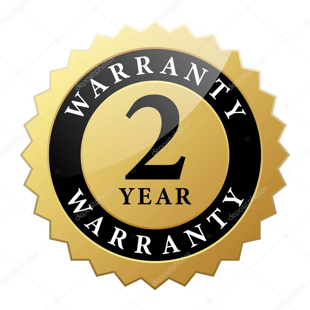 2 year warranty label black gold glossy metallic logo