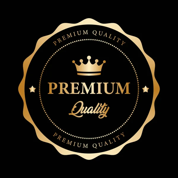 Premium Quality Badge Crown Black Gold Metallic Logo — Stock Vector