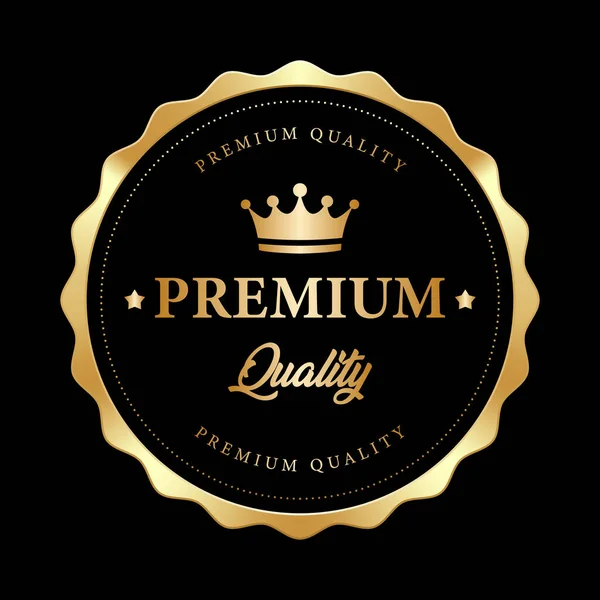 Premium Quality Badge Crown Black Gold Metallic Logo — Stock Vector