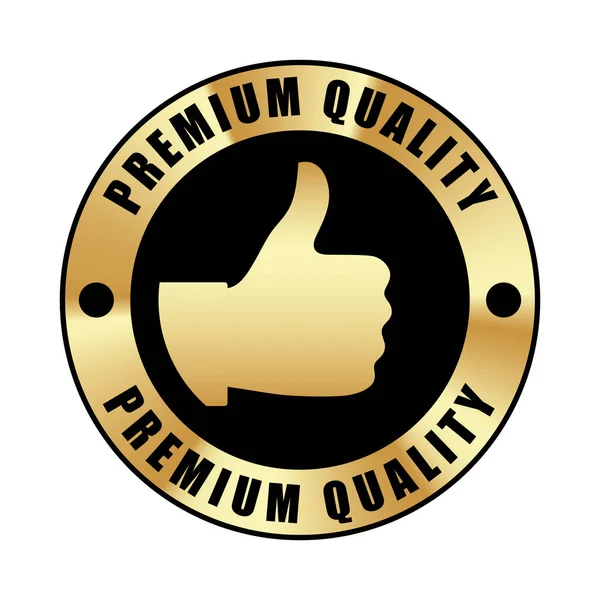 Premium Qualitätsabzeichen Mit Daumen Hoch Schwarzes Gold Metallic Logo — Stockvektor