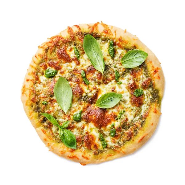 Świeżo Upieczona Pizza Domowej Roboty Lub Ciasto Sosem Bazyliowym Pesto — Zdjęcie stockowe